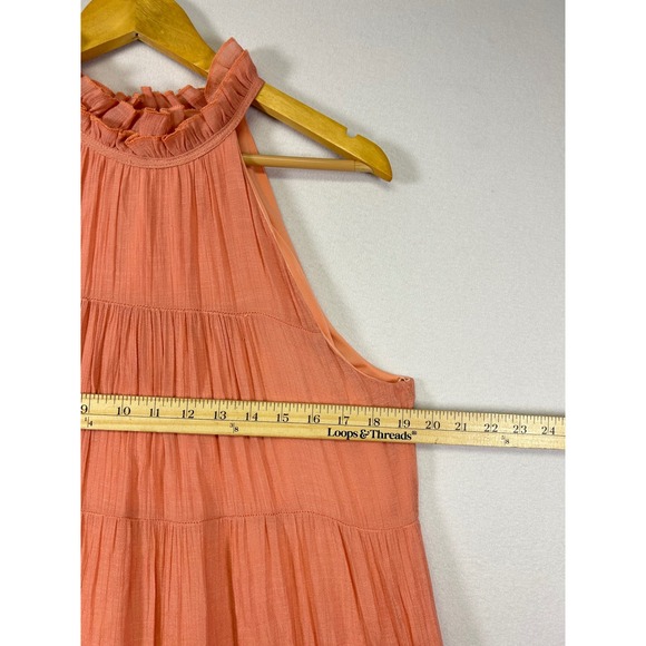 Summer Boho Umgee Tiered Maxi Dress Womens Large Coral Pink Halter Ruffle - Picture 6 of 11